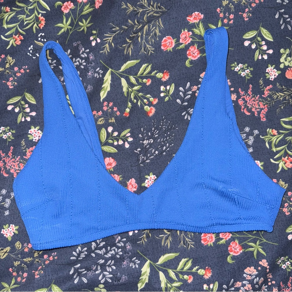 Blue Scoop Neck Bikini Top